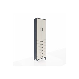 Arges Dolap 3 Raflı 6 Çekmeceli 2 Kapaklı 60x30x221 Antrasit-aytaşı