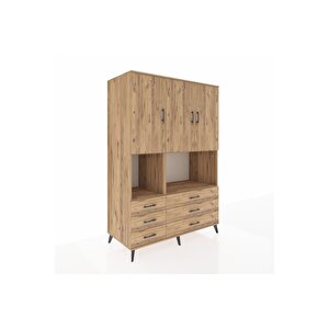 Kronos Dolap 6 Raflı 6 Çekmeceli 3 Kapaklı 132x59x195 Çam-çam/çam