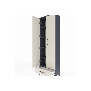 Arges Dolap 5 Raflı Tek Çekmeceli 2 Kapaklı 60x30x182 Antrasit-aytaşı