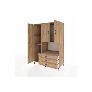 Kronos Dolap 6 Raflı 3 Çekmeceli 3 Kapaklı 132x59x195 Çam-çam/çam