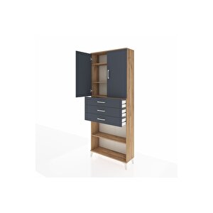 Arges Dolap 4 Raflı 3 Çekmeceli 2 Kapaklı 88x30x221 Çam-antrasit