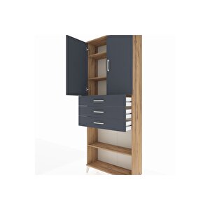 Arges Dolap 4 Raflı 3 Çekmeceli 2 Kapaklı 88x30x221 Çam-antrasit