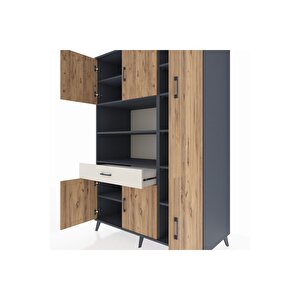 Kronos Dolap 10 Raflı Tek Çekmeceli 6 Kapaklı 132x59x195 Antrasit-çam/aytaşı