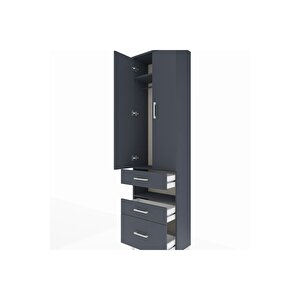 Arges Dolap 3 Raflı 3 Çekmeceli Tek Askılı 60x30x221 Antrasit-antrasit