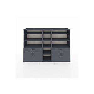 Hyperion Dolap 12 Raflı 2 Çekmeceli 4 Kapaklı 220x44x163 Antrasit-antrasit