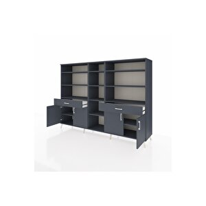 Hyperion Dolap 12 Raflı 2 Çekmeceli 4 Kapaklı 220x44x163 Antrasit-antrasit
