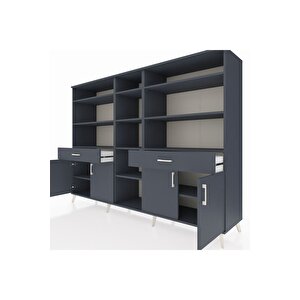 Hyperion Dolap 12 Raflı 2 Çekmeceli 4 Kapaklı 220x44x163 Antrasit-antrasit