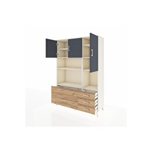 Hyperion Dolap 8 Raflı 5 Çekmeceli 3 Kapaklı 132x44x195 Aytaşı-antrasit/çam