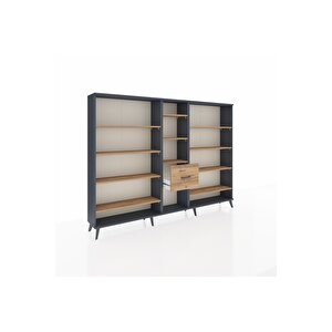 Arges Dolap 11 Raflı 3 Çekmeceli  220x30x163 Antrasit-çam