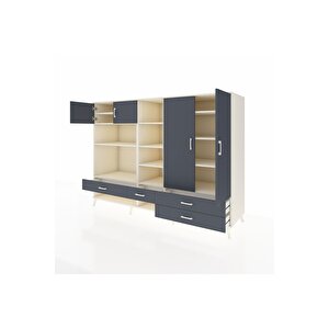 Kronos Dolap 12 Raflı 4 Çekmeceli 4 Kapaklı 220x59x163 Aytaşı-antrasit