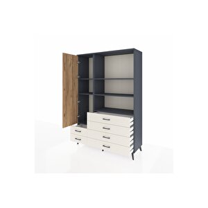 Hyperion Dolap 7 Raflı 6 Çekmeceli Tek Kapaklı  132x44x195 Antrasit-çam/aytaşı