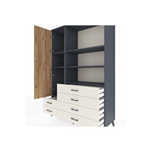 Hyperion Dolap 7 Raflı 6 Çekmeceli Tek Kapaklı  132x44x195 Antrasit-çam/aytaşı