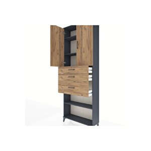 Arges Dolap 4 Raflı 3 Çekmeceli 2 Kapaklı 88x30x243 Antrasit-çam