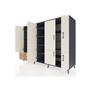 Kronos Dolap 12 Raflı 2 Çekmeceli 7 Kapaklı 220x59x163 Antrasit-aytaşı/çam