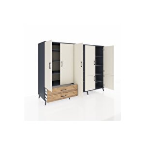 Kronos Dolap 12 Raflı 2 Çekmeceli 7 Kapaklı 220x59x163 Antrasit-aytaşı/çam