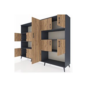 Hyperion Dolap 10 Raflı 9 Kapaklı 220x44x163 Antrasit-çam/antrasit