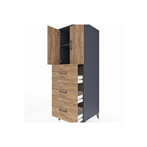 Kronos Dolap 2 Raflı 3 Çekmeceli 2 Kapaklı 60x59x182 Antrasit-çam