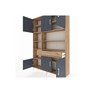 Arges Dolap 10 Raflı Tek Çekmeceli 6 Kapaklı 132x30x195 Çam-antrasit/çam