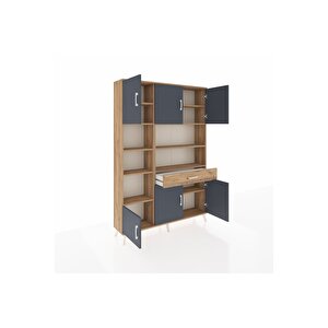 Arges Dolap 10 Raflı Tek Çekmeceli 6 Kapaklı 132x30x195 Çam-antrasit/çam