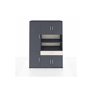 Hyperion Dolap 10 Raflı Tek Çekmeceli 6 Kapaklı 132x44x195 Antrasit-antrasit/aytaşı