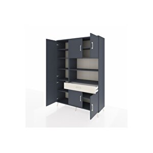 Hyperion Dolap 10 Raflı Tek Çekmeceli 6 Kapaklı 132x44x195 Antrasit-antrasit/aytaşı