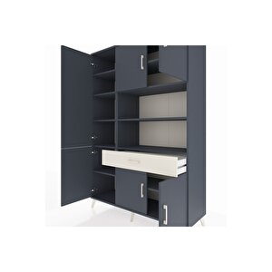 Hyperion Dolap 10 Raflı Tek Çekmeceli 6 Kapaklı 132x44x195 Antrasit-antrasit/aytaşı