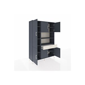 Hyperion Dolap 10 Raflı Tek Çekmeceli 6 Kapaklı 132x44x195 Antrasit-antrasit/aytaşı