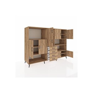 Kronos Dolap 9 Raflı 4 Çekmeceli 8 Kapaklı 220x59x163 Çam-çam