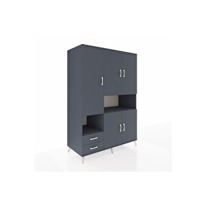 Kronos Dolap 10 Raflı 2 Çekmeceli 5 Kapaklı 132x59x195 Antrasit-antrasit/antrasit