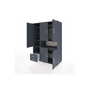 Kronos Dolap 10 Raflı 2 Çekmeceli 5 Kapaklı 132x59x195 Antrasit-antrasit/antrasit