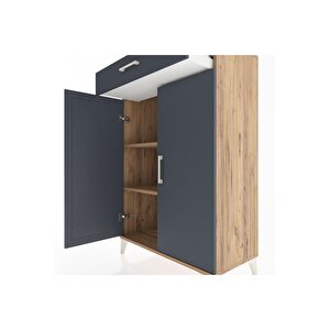 Hyperion Dolap 2 Raflı Tek Çekmeceli 2 Kapaklı 88x44x134 Çam-antrasit