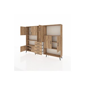 Arges Dolap 10 Raflı 4 Çekmeceli 8 Kapaklı 220x30x163 Çam-çam