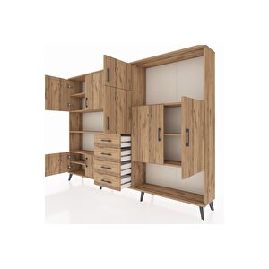 Arges Dolap 10 Raflı 4 Çekmeceli 8 Kapaklı 220x30x163 Çam-çam