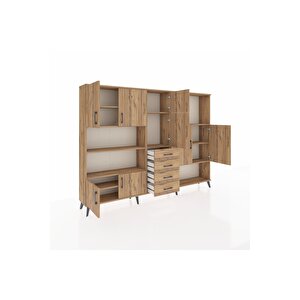 Arges Dolap 10 Raflı 4 Çekmeceli 8 Kapaklı 220x30x163 Çam-çam