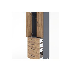 Hyperion Dolap Tek Raflı 4 Çekmeceli Tek Askılı 60x44x195 Antrasit-çam