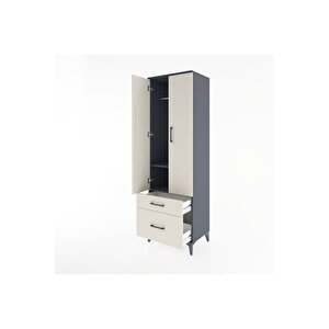 Hyperion Dolap 2 Raflı 2 Çekmeceli Tek Askılı 60x44x195 Antrasit-aytaşı