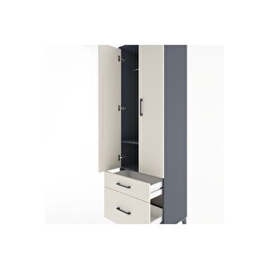 Hyperion Dolap 2 Raflı 2 Çekmeceli Tek Askılı 60x44x195 Antrasit-aytaşı