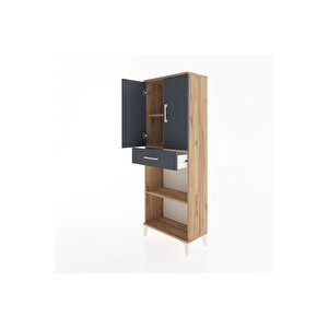 Arges Dolap 3 Raflı Tek Çekmeceli 2 Kapaklı 60x30x163 Çam-antrasit