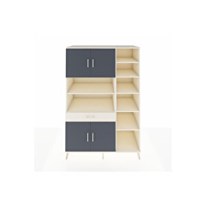 Kronos Dolap 10 Raflı Tek Çekmeceli 4 Kapaklı 132x59x195 Aytaşı-antrasit/aytaşı