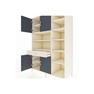 Kronos Dolap 10 Raflı Tek Çekmeceli 4 Kapaklı 132x59x195 Aytaşı-antrasit/aytaşı