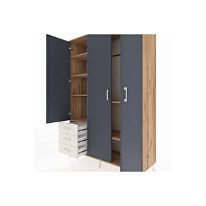 Hyperion Dolap 6 Raflı 3 Çekmeceli Tek Askılı 132x44x195 Çam-antrasit/aytaşı