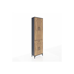 Arges Dolap 3 Raflı Tek Çekmeceli Tek Askılı 60x30x221 Antrasit-çam