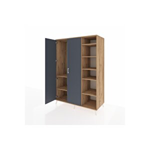 Kronos Dolap 7 Raflı 2 Kapaklı Tek Askılı 132x59x195 Çam-antrasit/çam