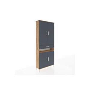 Arges Dolap 5 Raflı Tek Çekmeceli 4 Kapaklı 88x30x221 Çam-antrasit