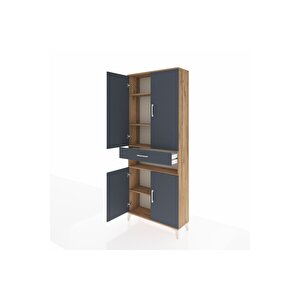 Arges Dolap 5 Raflı Tek Çekmeceli 4 Kapaklı 88x30x221 Çam-antrasit