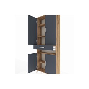 Arges Dolap 5 Raflı Tek Çekmeceli 4 Kapaklı 88x30x221 Çam-antrasit