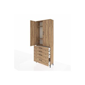 Arges Dolap 3 Raflı 4 Çekmeceli 2 Kapaklı 88x30x221 Çam-çam