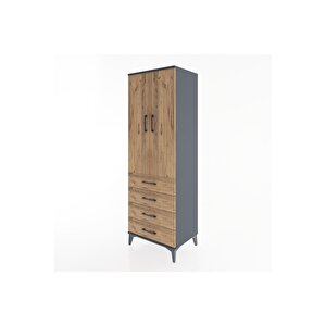 Hyperion Dolap 2 Raflı 4 Çekmeceli 2 Kapaklı 60x44x182 Antrasit-çam