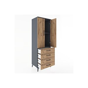 Hyperion Dolap 2 Raflı 4 Çekmeceli 2 Kapaklı 60x44x182 Antrasit-çam
