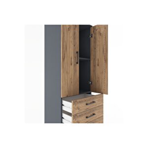 Hyperion Dolap 2 Raflı 4 Çekmeceli 2 Kapaklı 60x44x182 Antrasit-çam